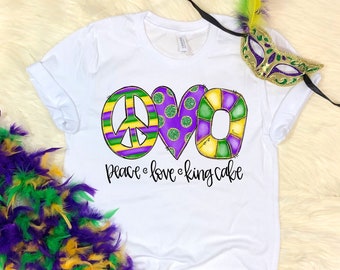 Peace Love King Cake Mardi Gras Parade Shirt; Mardi Gras Shirt