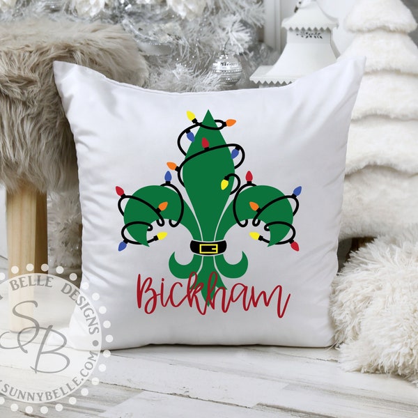 Personalized Fleur De Lis Christmas Pillow Cover; Fleur De Lis Christmas Lights Pillow cover; Louisiana Christmas; New Orleans Christmas