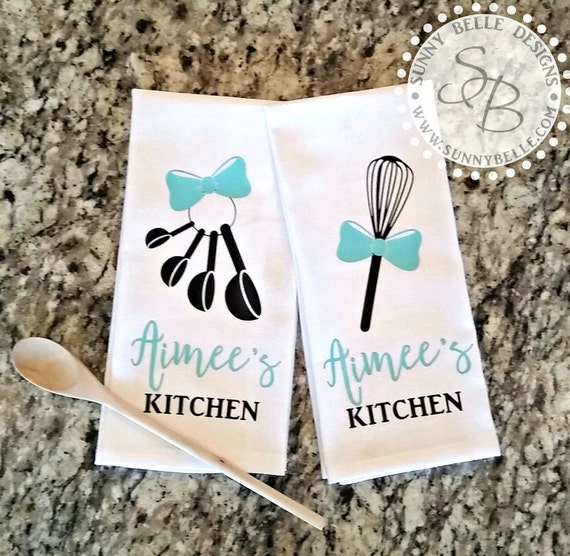 Personalized Kitchen Towels Set Of Two Monogrammed Kitchen Etsy