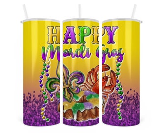 Mardi Gras Tumbler; Crawfish and King Cake Tumbler; Parade Cup