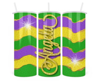 Striped Mardi Gras Tumbler; Personalized Mardi Gras Cup