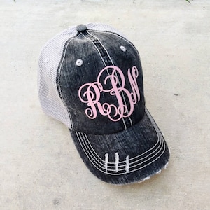 Ponytail Hat Distressed Trucker Hat Distressed Ponytail Hat Monogrammed Ponytail Hat for Girl Gift for Sister Bridesmaid Gifts image 1