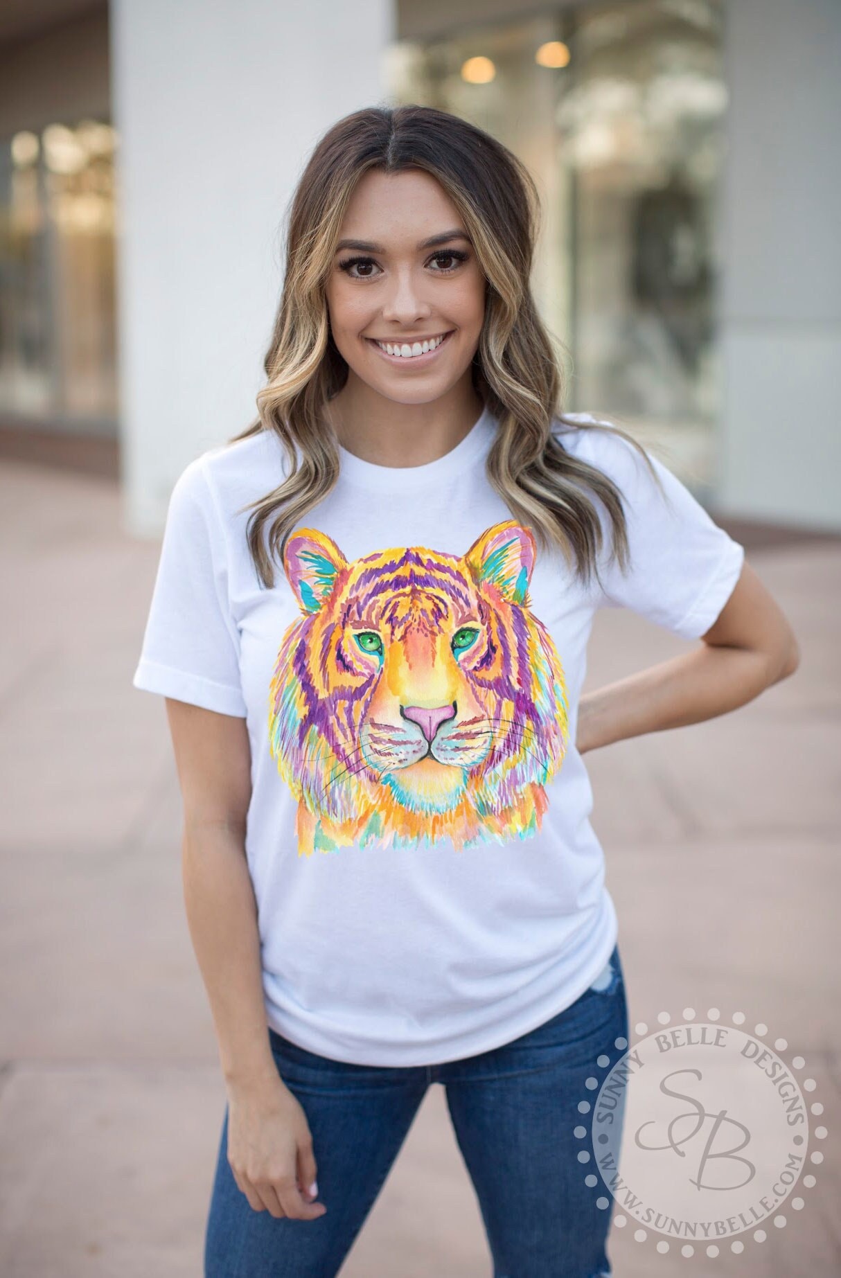 Tiger Face T-Shirt; Watercolor Shirt For Tailgating