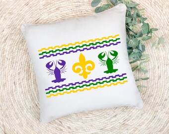 Mardi Gras Faux Smocked Pillow Cover; Mardi Gras Decor