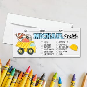 Personalized Dump Truck School Envelopes | Money Holder for Kids