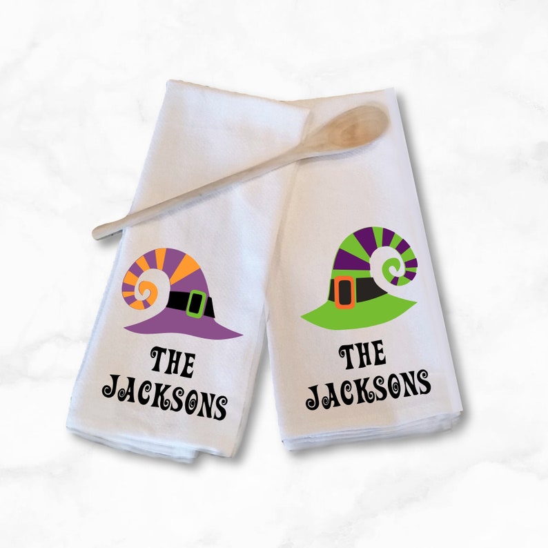 Personalized Halloween Kitchen Towels Set of Two Monogrammed Kitchen Towels Housewarming Gift, Kitchen Shower image 2