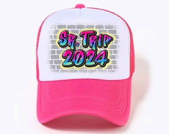 Airbrushed Style Senior Trip Trucker Hat for Girls; Vacation Hat for Ladies