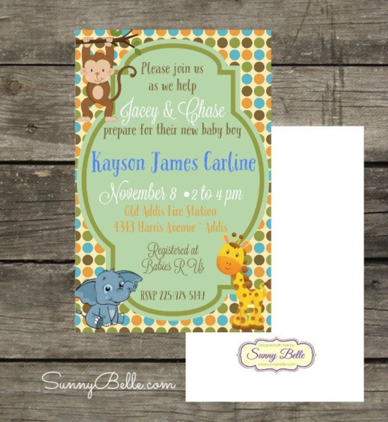 Jungle Theme; Personalized Baby Shower Invitations