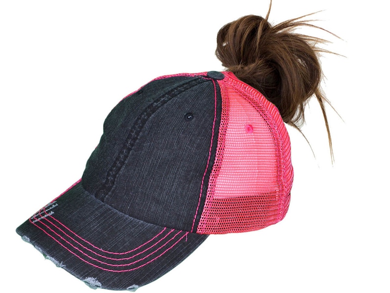 Ponytail Hat Distressed Trucker Hat Distressed Ponytail Hat Monogrammed Ponytail Hat for Girl Gift for Sister Bridesmaid Gifts image 6