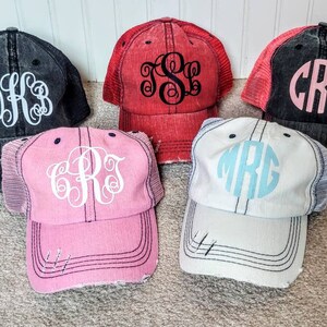 Ponytail Hat Distressed Trucker Hat Distressed Ponytail Hat Monogrammed Ponytail Hat for Girl Gift for Sister Bridesmaid Gifts image 4