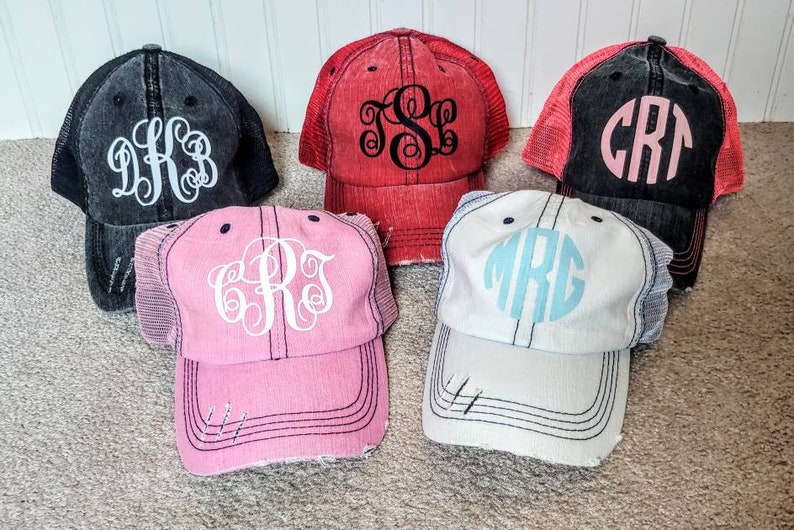 Ponytail Hat Distressed Trucker Hat Distressed Ponytail Hat Monogrammed Ponytail Hat for Girl Gift for Sister Bridesmaid Gifts image 4