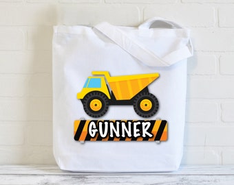 Cute Tote Bag for School Kids; Totes for Boys; Dump Truck Tote Bag