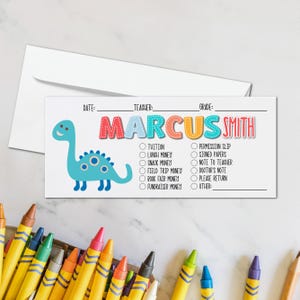 Personalized Dinosaur School Envelopes: Self-Seal Money & Permission Slips