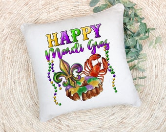 Mardi Gras Crawfish and King Cake Pillow Cover; Mardi Gras Decor