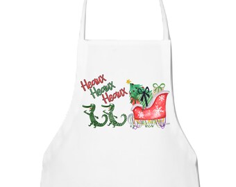 Cajun Christmas Apron; Louisiana Christmas apron; Christmas Apron for Dad; Sleigh with Gators Apron