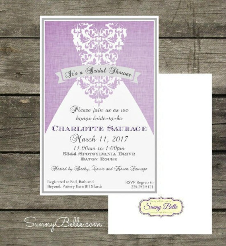 Wedding Dress Shower Invitations; Custom Personalized Shower Invites