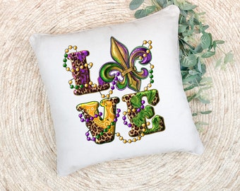 Mardi Gras LOVE Pillow Cover; Decor for New Orleans fan