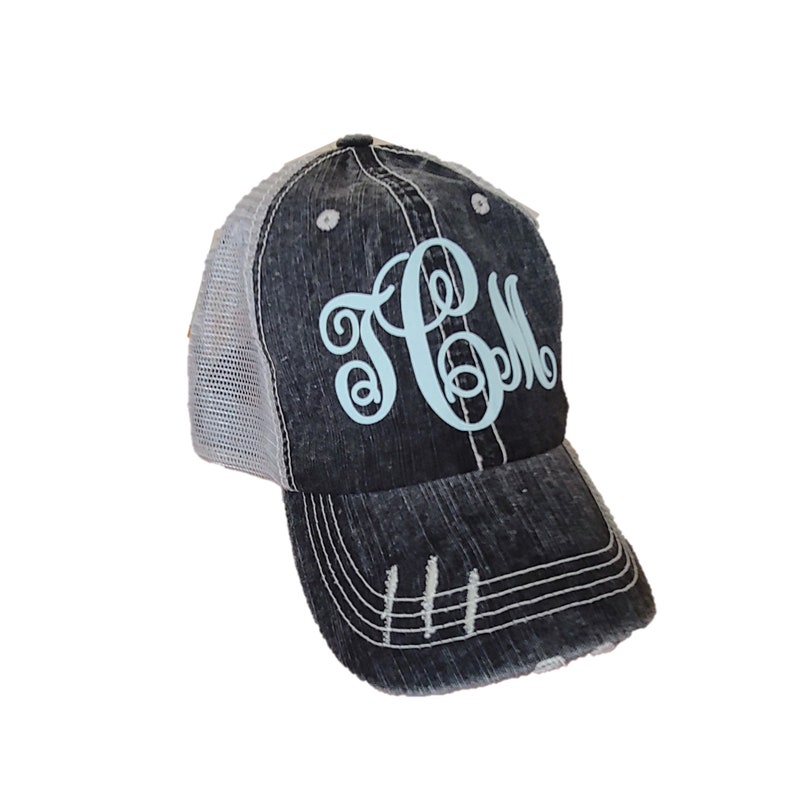 Ponytail Hat Distressed Trucker Hat Distressed Ponytail Hat Monogrammed Ponytail Hat for Girl Gift for Sister Bridesmaid Gifts image 2