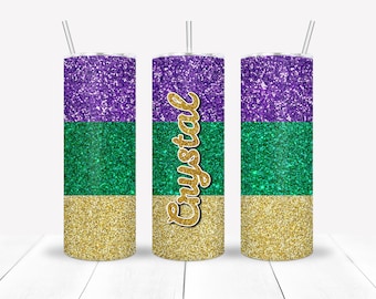 Glitter Pattern Mardi Gras Tumbler; Party Cup for Parades