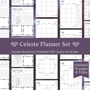 Undated Gothic Planner Printable PDF: Daily, Weekly, Monthly Inserts, Corporate Goth, Dark Academia (Celeste)