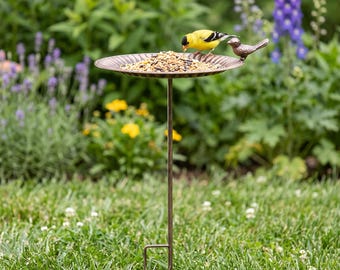 Antique Bronze Metal Bird Bath with Stake Outdoor Bird Feeder Garden Bird Bath Decorative Lawn Yard Wildlife Water Bowl Decor