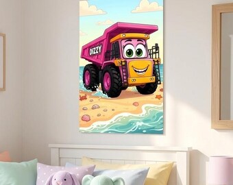 Kiepwagen Muurdecoratie | Metalen Print | Bouwthema Kinderkamer | Strandthema Kinderkamer | Jongens- en Meisjeskamer | Cadeau voor Peuters