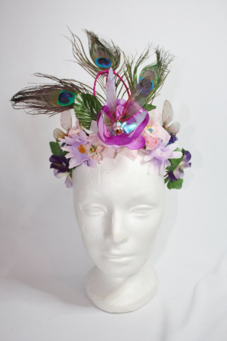 Floral Faerie Crown Fairy Peacock Feathers Wings Etsy