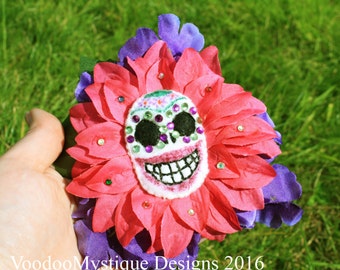 flower hair comb, day of the dead, morte, calaveras, sugar skull, purple, pink, hair slide, dia de los muertos, floral festival, goth