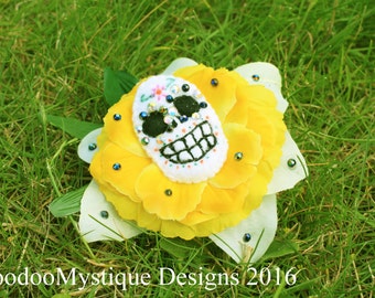 Mis-make! flower hair comb, day of the dead, morte, calaveras, sugar skull, yellow, hair slide, dia de los muertos, floral festival, goth