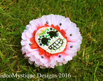 flower hair comb, day of the dead, morte, calaveras, sugar skull, red, pink, hair slide, dia de los muertos, floral festival, goth