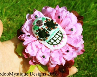 flower hair comb, day of the dead, morte, calaveras, sugar skull, purple, pink, hair slide, dia de los muertos, floral festival, goth