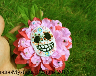 flower hair comb, day of the dead, morte, calaveras, sugar skull, pink, hair slide, dia de los muertos, floral festival, goth