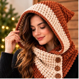 Crochet Hooded Cowl Scarf Pattern, Pixie Hood Crochet Pattern, Bandana Cowl, Hooded Scarf PDF, Winter Crochet Pattern, Instant Download