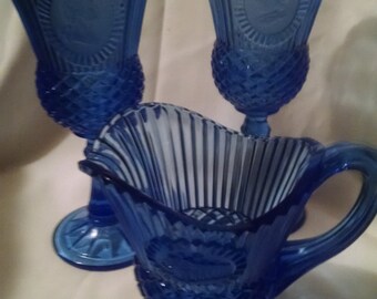 70's Avon  Fostoria  Cobalt Goblets and Pitcher/  George and Martha Washington and White House  Commemoratives