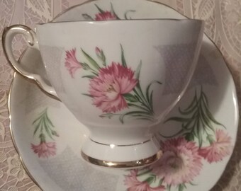 Birthday Flowers January's Carnation Tea Cup Set/ Tuscan Fine Bone China