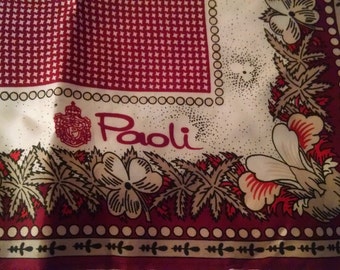 Paoli Burgundy and Cream Printed Square Scarf