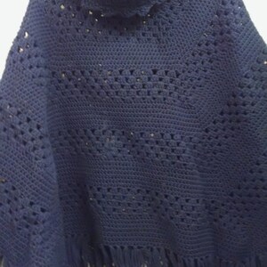 Hand-Crocheted Navy Blue Poncho/ Boho Wrap/ woman's gift image 5