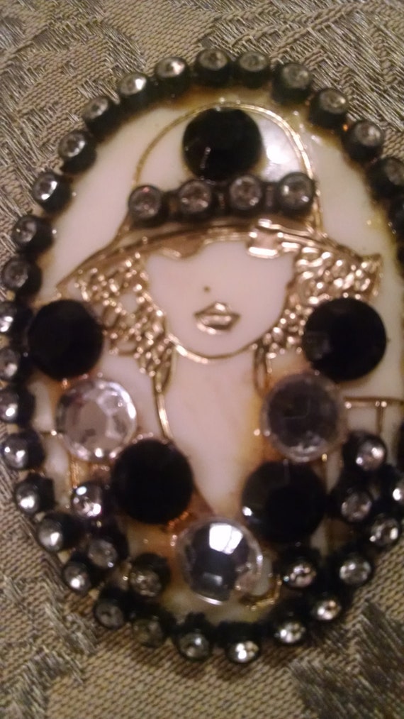 White and Black  Lady  Brooch