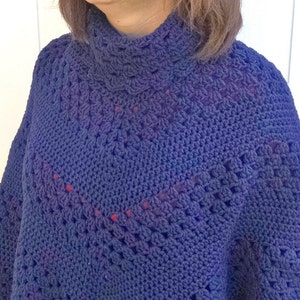 Hand-Crocheted Navy Blue Poncho/ Boho Wrap/ woman's gift image 1