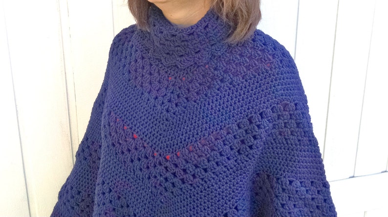 Hand-Crocheted Navy Blue Poncho/ Boho Wrap/ woman's gift image 1