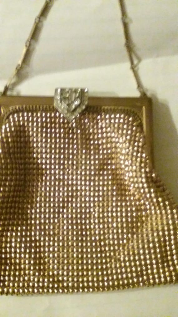 Whiting and Davis  Golden Mesh Evening Bag with R… - image 3
