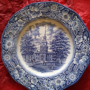 Liberty Blue Transferware Plate, Independence Hall / Staffordshire Ironstone