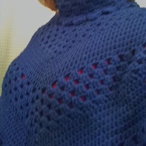 Hand-Crocheted Navy Blue Poncho/ Boho Wrap/ woman's gift image 4