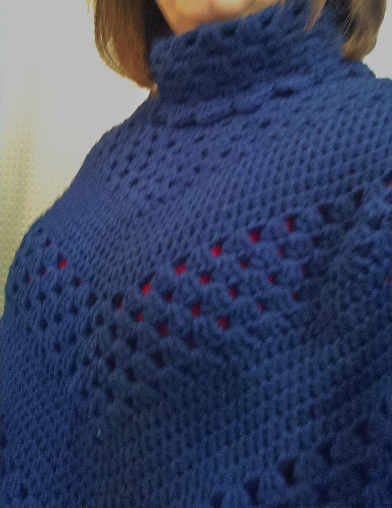 Hand-Crocheted Navy Blue Poncho/ Boho Wrap/ woman's gift image 4