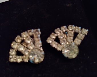 Vintage 50's Rhinestone Earrings, Clip-on