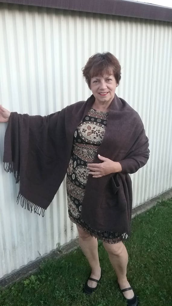 Brown Woolen Shawl with Pockets, Ann Taylor Wrap