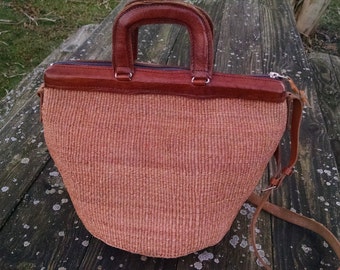 Woven Bucket Bag, Vintage Hemp Shoulder Bag ECS