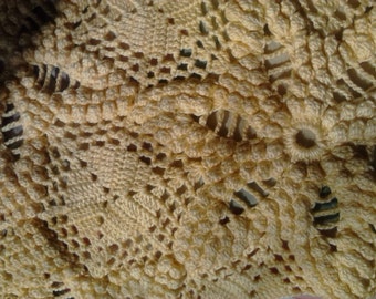 Vintage Yellow Hand-Crocheted Tablecloth or Throw  ECS