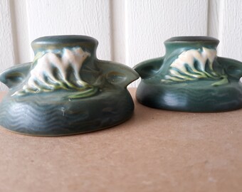 Roseville Pottery Candlesticks /  Freesia Candleholders