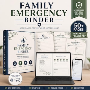 Puede incluir: Un kit de carpeta de emergencia familiar que incluye una carpeta f&iacute;sica, p&aacute;ginas imprimibles con perfil familiar, informaci&oacute;n m&eacute;dica y contactos de emergencia, adem&aacute;s de una computadora port&aacute;til y un tel&eacute;fono con planes.